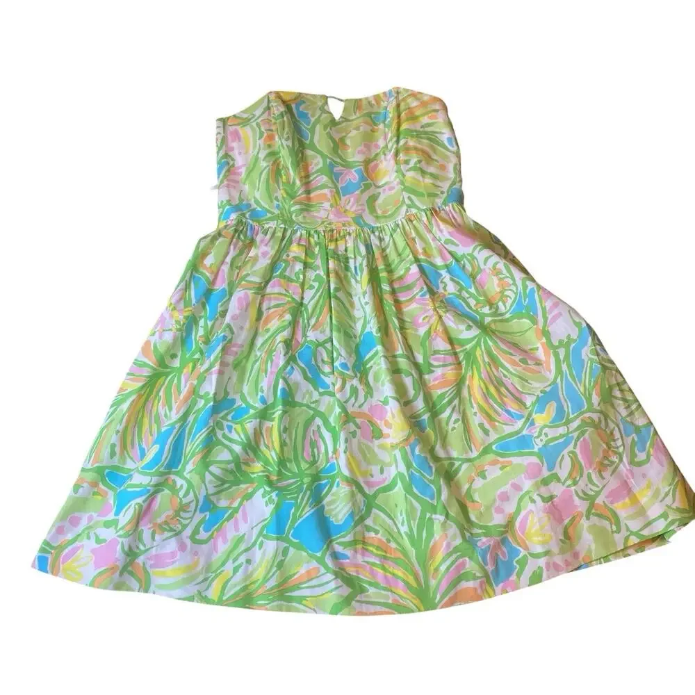 Lilly Pulitzer Size 0 Richelle Strapless Tie Back Dress Elephant Ear Green Pink - Picture 2 of 14